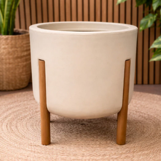 Vaso para Plantas com Suporte de Madeira